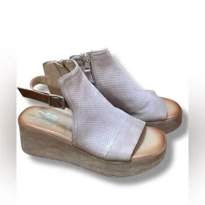 Miz Mooz Giselle Pearl Leather Ankle Strap Sandal Wedge Heels EUR 39 US 8.5 - 9