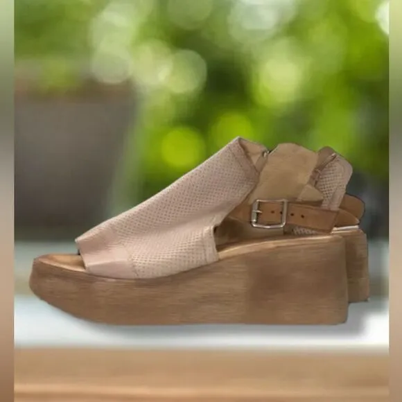 Miz Mooz Giselle Pearl Leather Ankle Strap Sandal Wedge Heels EUR 39 US 8.5 - 9