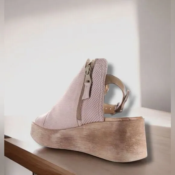 Miz Mooz Giselle Pearl Leather Ankle Strap Sandal Wedge Heels EUR 39 US 8.5 - 9