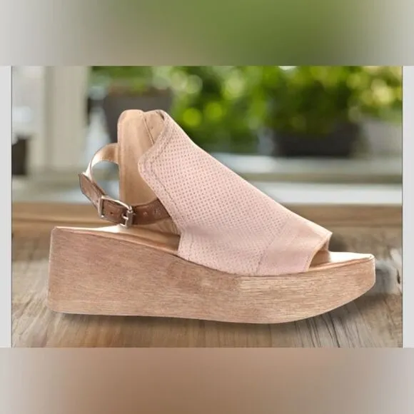 Miz Mooz Giselle Pearl Leather Ankle Strap Sandal Wedge Heels EUR 39 US 8.5 - 9