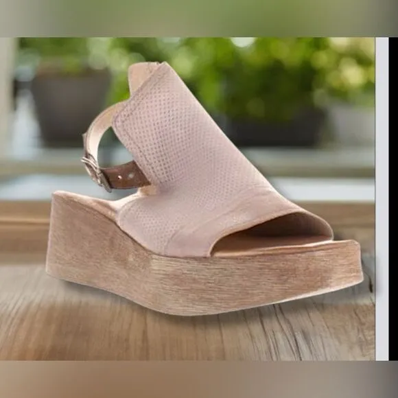 Miz Mooz Giselle Pearl Leather Ankle Strap Sandal Wedge Heels EUR 39 US 8.5 - 9