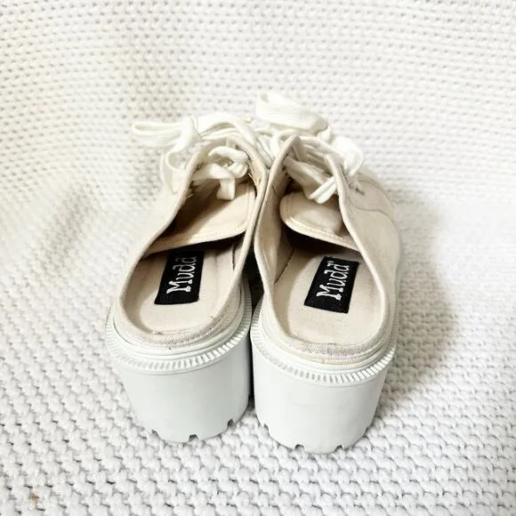 Mudd Y2K White Canvas Lug Sole Platform Square Toe Mule Slip On Lace Up Shoes 7