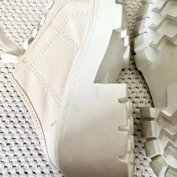 Mudd Y2K White Canvas Lug Sole Platform Square Toe Mule Slip On Lace Up Shoes 7