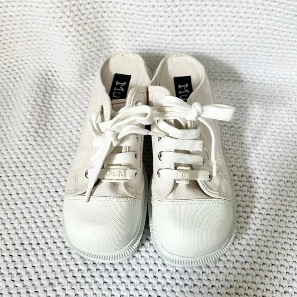 Mudd Y2K White Canvas Lug Sole Platform Square Toe Mule Slip On Lace Up Shoes 7