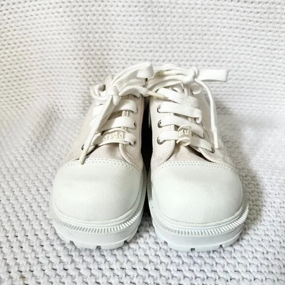 Mudd Y2K White Canvas Lug Sole Platform Square Toe Mule Slip On Lace Up Shoes 7