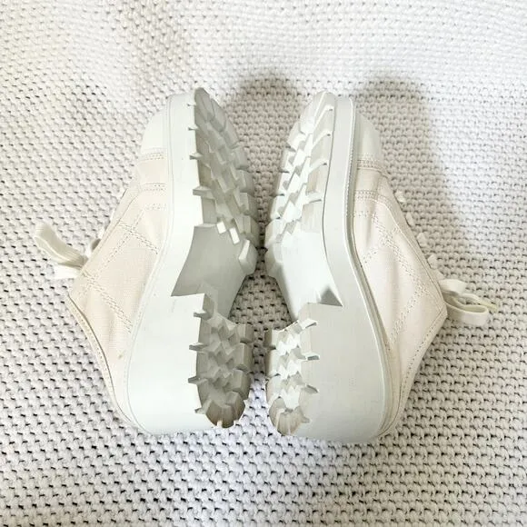 Mudd Y2K White Canvas Lug Sole Platform Square Toe Mule Slip On Lace Up Shoes 7