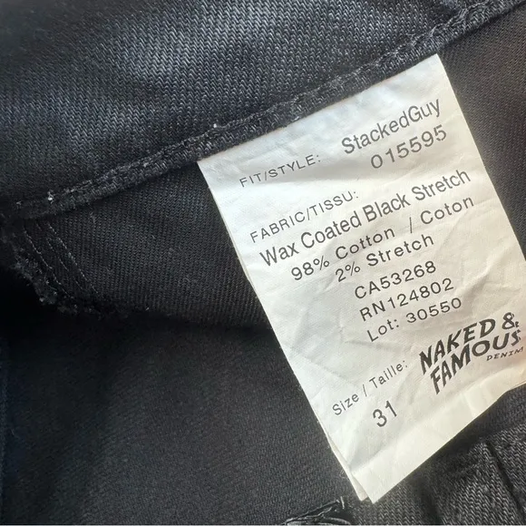 Naked And Famous Men Stacked Guy Wax Coated Black Stretch Jeans Size 31