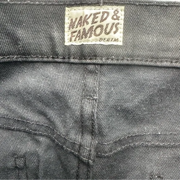Naked And Famous Men Stacked Guy Wax Coated Black Stretch Jeans Size 31