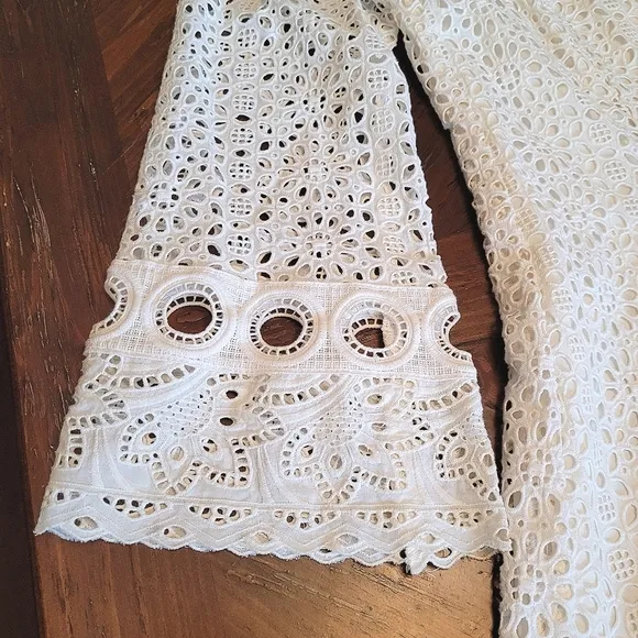 Nanette Lepore Cold Shoulder Eyelet A Line White Mini Dress Bell Sleeves Size 6
