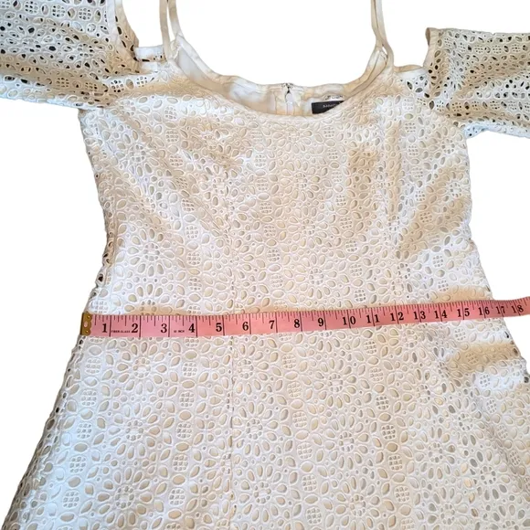 Nanette Lepore Cold Shoulder Eyelet A Line White Mini Dress Bell Sleeves Size 6
