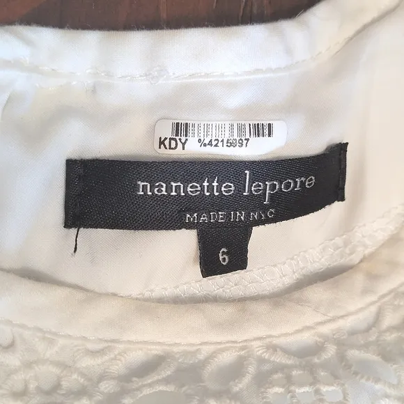 Nanette Lepore Cold Shoulder Eyelet A Line White Mini Dress Bell Sleeves Size 6