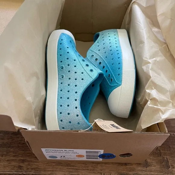 Native Shoes Jefferson Bling Big Kid Blue Coastal Maria Bling Shell White J2