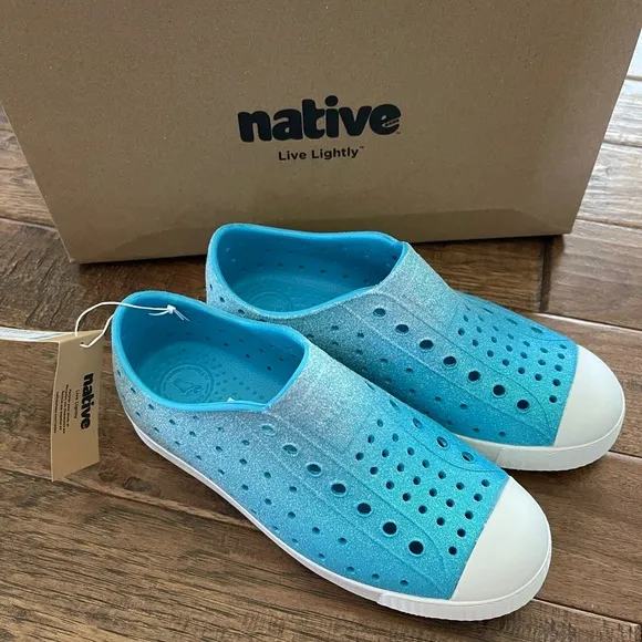 Native Shoes Jefferson Bling Big Kid Blue Coastal Maria Bling Shell White J2