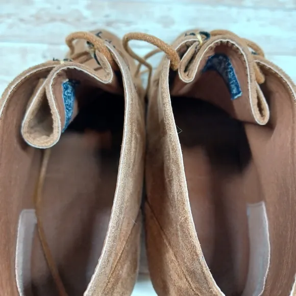 Nautica Suede Like Wedge Heel Ankle Boots Bootie Lace Up Shoes Tan Size 8