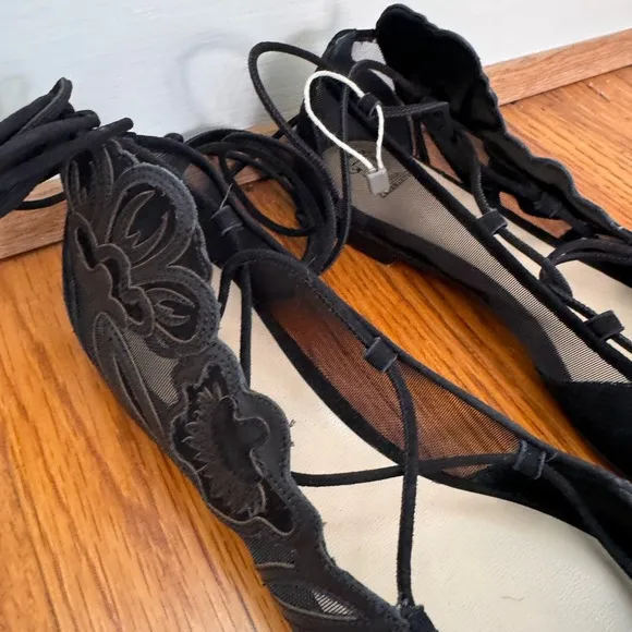 New! $1140 Paula Cademartori Suede Frances Ballet Flats leather wings‎ western