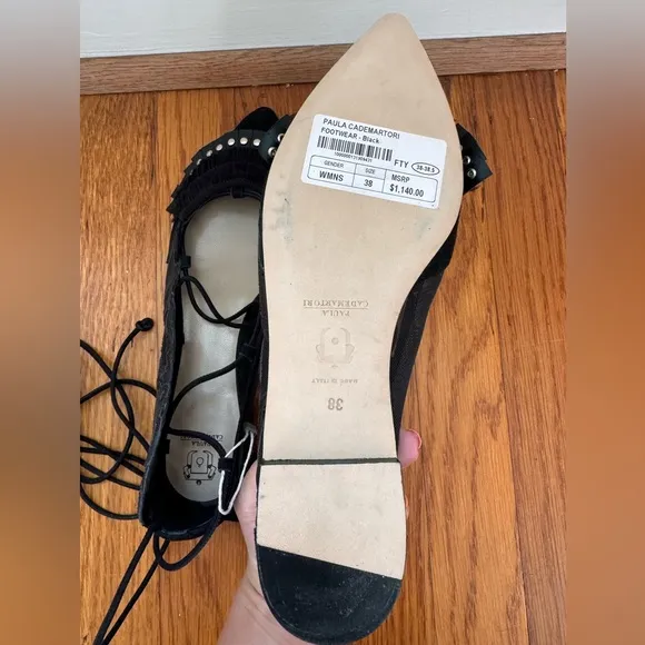 New! $1140 Paula Cademartori Suede Frances Ballet Flats leather wings‎ western
