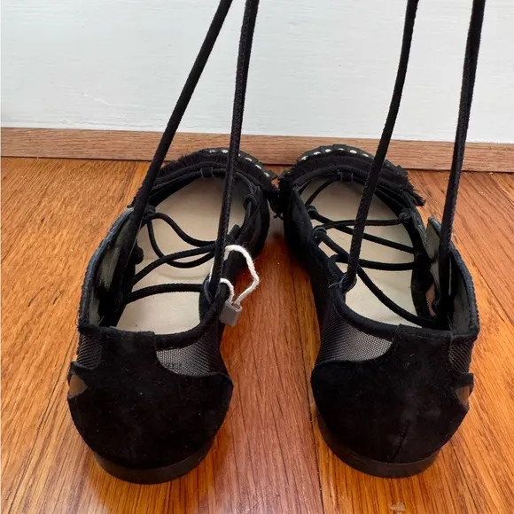 New! $1140 Paula Cademartori Suede Frances Ballet Flats leather wings‎ western