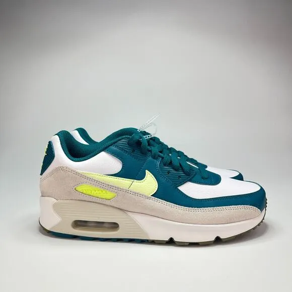 New Air Max 90 Leather GS Bright Spruce Barely Volt Athletic Shoes Youth Size 7