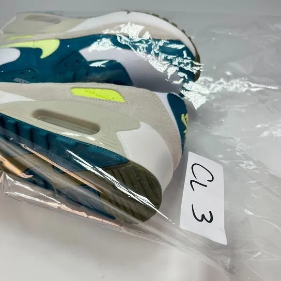 New Air Max 90 Leather GS Bright Spruce Barely Volt Athletic Shoes Youth Size 7