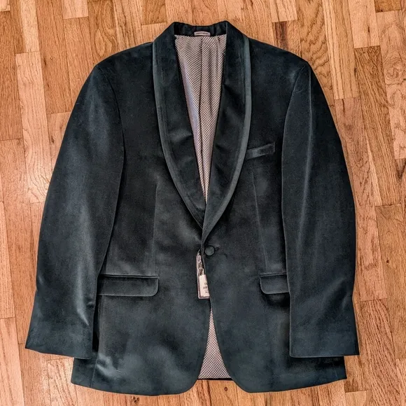 NEW Allure Green Velvet Jacket Mens 40 Reg Slim Blazer Groom Tuxedo Formal