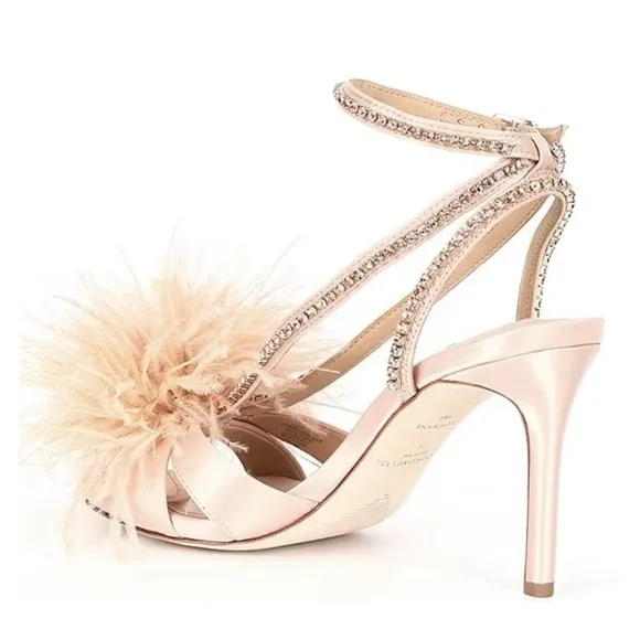 NEW Antonio Melani Collection Aurora Feathered Rhinestone Dress Sandals in Blush