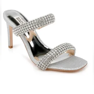 New Badgley Mischka Sade Jeweled Double-Band Silver Stiletto Sandals size 8