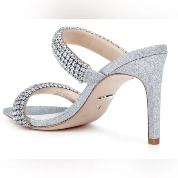 New Badgley Mischka Sade Jeweled Double-Band Silver Stiletto Sandals size 8