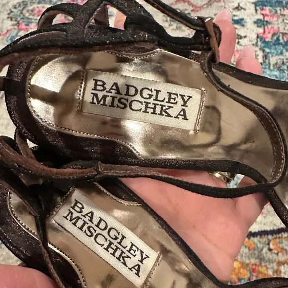 NEW BADGLEY MISCHSKA COPPER BROWN SHIMMER ANKLE STRAP STILETTOS LEATHER SHOES 7
