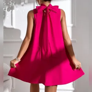 NEW Bow Tie Back Swing Dress Short Hot Pink