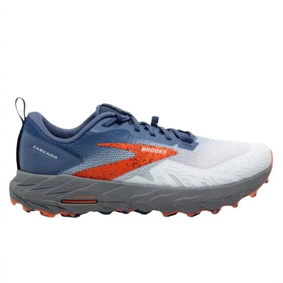 NEW BROOKS men's cascadia 17 running shoes in blue/navy/firecracker