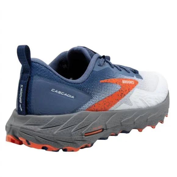 NEW BROOKS men's cascadia 17 running shoes in blue/navy/firecracker
