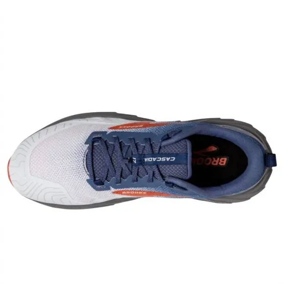 NEW BROOKS men's cascadia 17 running shoes in blue/navy/firecracker