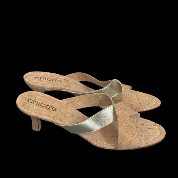 New! Chico's Cork Open Toe Heel Sandals size 10M
