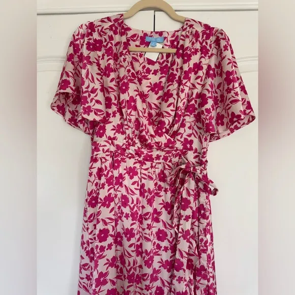 NEW Draper James Maxi Dress Floral Pink White Silky Wrap High Low Midi RSVP
