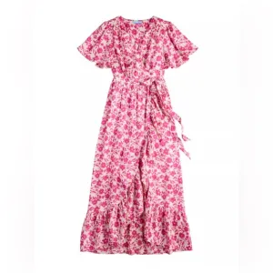 NEW Draper James Maxi Dress Floral Pink White Silky Wrap High Low Midi RSVP