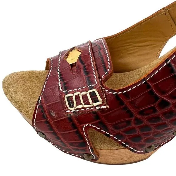 New Dsquared2 Women Brown Leather Pumps Open Toe Platform Mid Heel Shoes US 7