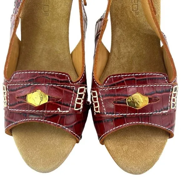 New Dsquared2 Women Brown Leather Pumps Open Toe Platform Mid Heel Shoes US 7