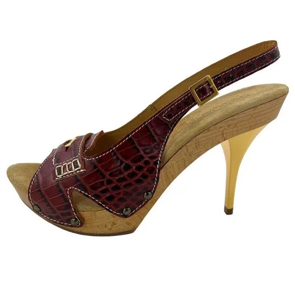 New Dsquared2 Women Brown Leather Pumps Open Toe Platform Mid Heel Shoes US 7
