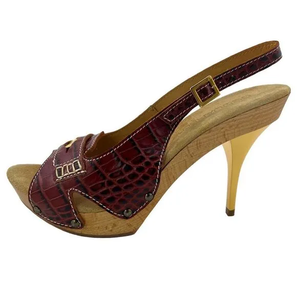 New Dsquared2 Women Brown Leather Pumps Open Toe Platform Mid Heel Shoes US 7
