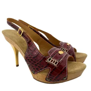 New Dsquared2 Women Brown Leather Pumps Open Toe Platform Mid Heel Shoes US 7