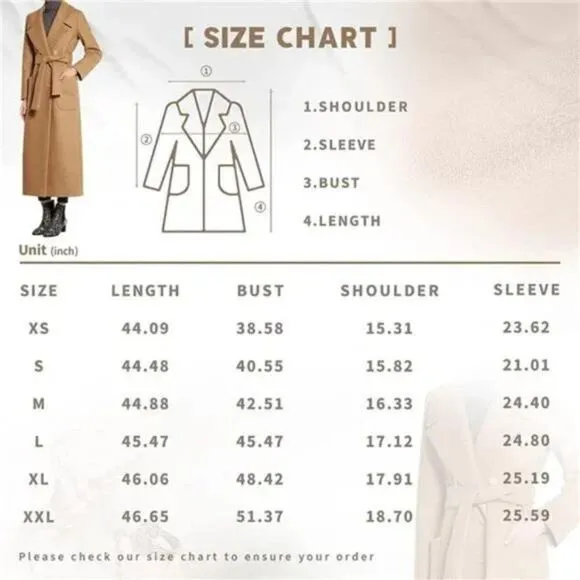 New Elegant Coat Belt for Women Camel Long Wool Belted Coat
