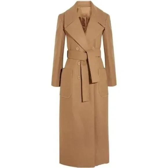 New Elegant Coat Belt for Women Camel Long Wool Belted Coat