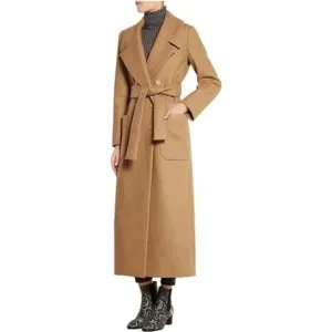 New Elegant Coat Belt for Women Camel Long Wool Belted Coat
