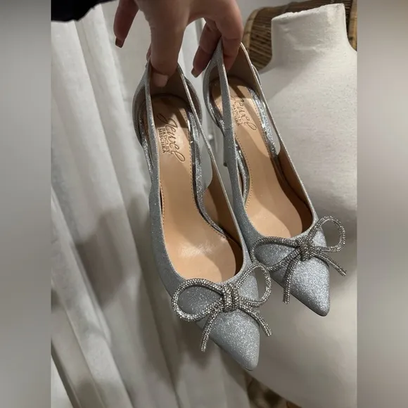 New Elegant Silver Bow Heels Bride Bridal wedding shoes bows sparkle heel