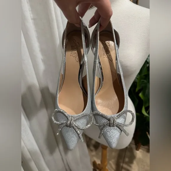 New Elegant Silver Bow Heels Bride Bridal wedding shoes bows sparkle heel
