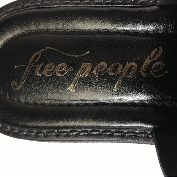 New Free People Made In Italy Winona Wedge Leather Sandals In Black Sz 37 (US 7)