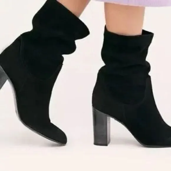 New Free People Dakota Black Suede Heel Ankle Boots EU 38 US 8
