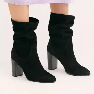 New Free People Dakota Black Suede Heel Ankle Boots EU 38 US 8