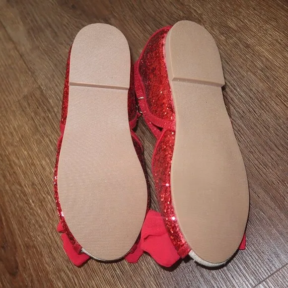 NEW Girls Joyfolie Cindy Flat Bow Mary Janes Sparkly Red Holiday Shoes Youth 1