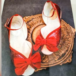 NEW Girls Joyfolie Cindy Flat Bow Mary Janes Sparkly Red Holiday Shoes Youth 1